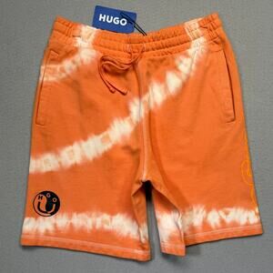 Hugo Boss Men's Natisho Cotton Tie-Dye Shorts - Medium Orange Meidum $128